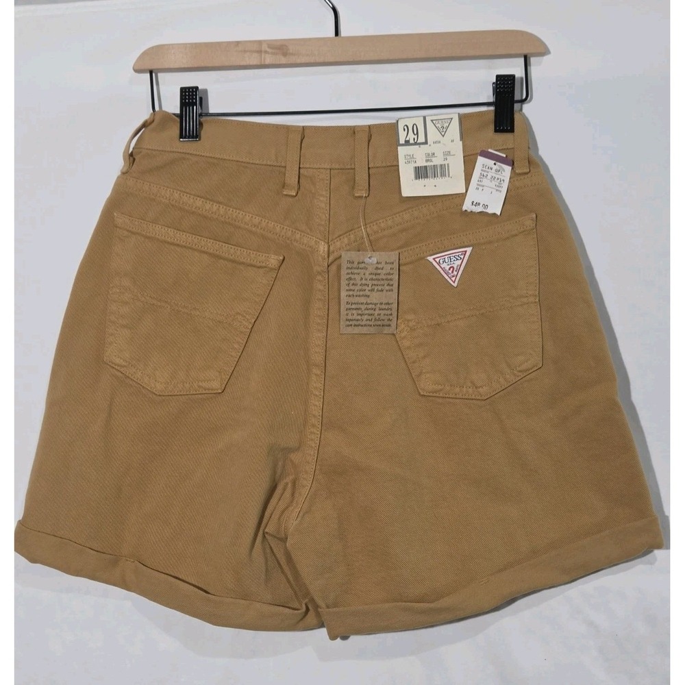 NWT Guess Denim Shorts Womens 29" Camel Vintage High Waisted Rolled‎ Cuff Y2K
